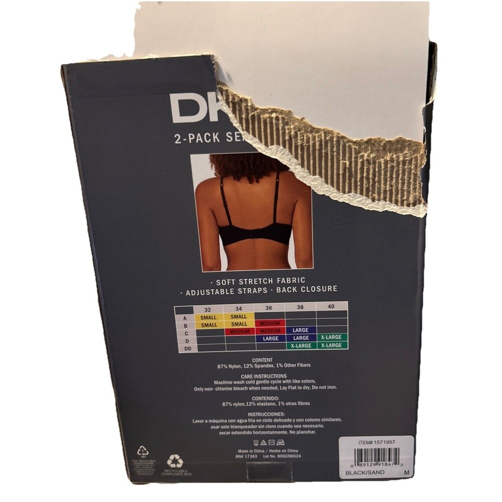 DKNY Women's 2-Pack Seamless Bra, Black / Sand, Size M New Damaged Box - Picture 2 of 9